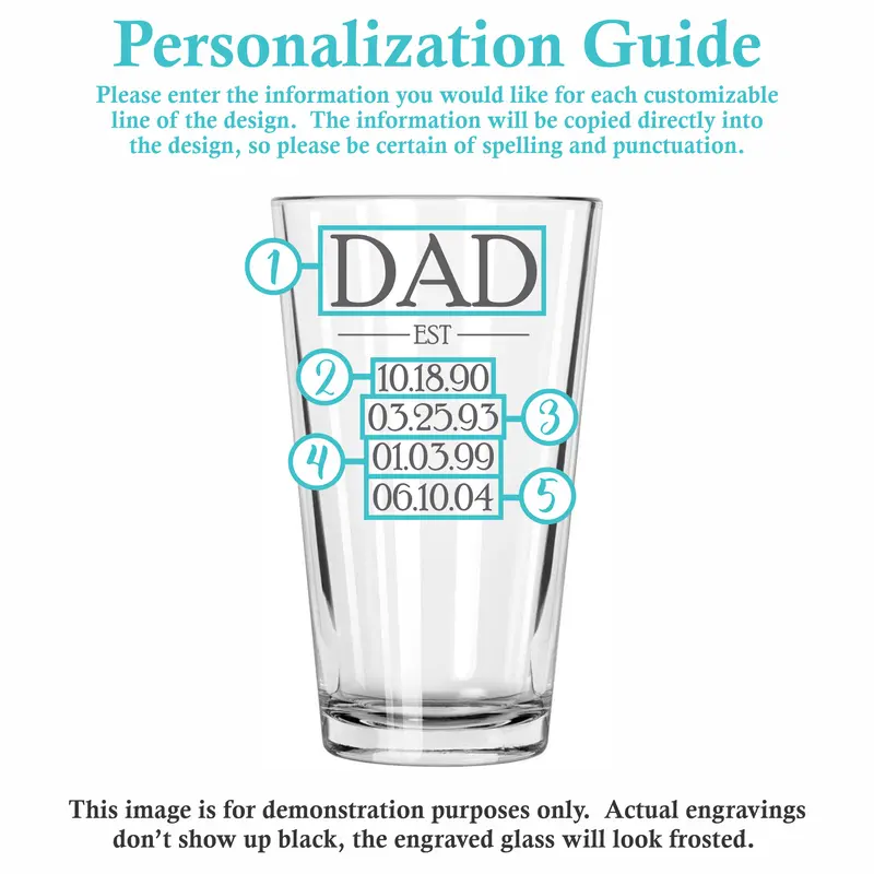 Dad Est | Personalized 16oz Pint Glass