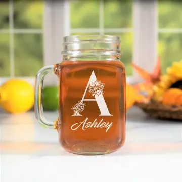Elegance | Personalized 16oz Mason Jar with Handle