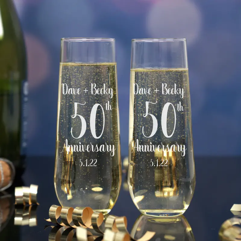 Angelic Anniversary | Personalized 8.5oz Stemless Champagne Flute