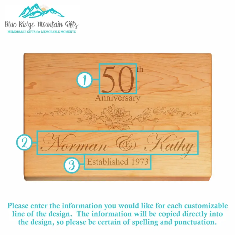 Floral Anniversary | Personalized Engraved Cutting Board