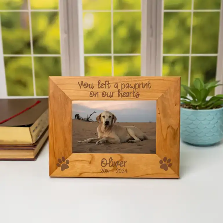 Pet Memorial - Pawprints | Personalized Engraved Wood Picture Frame