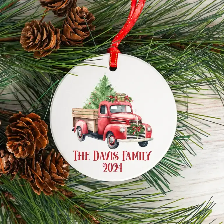 Classic Christmas Truck | Ceramic Tree Ornament